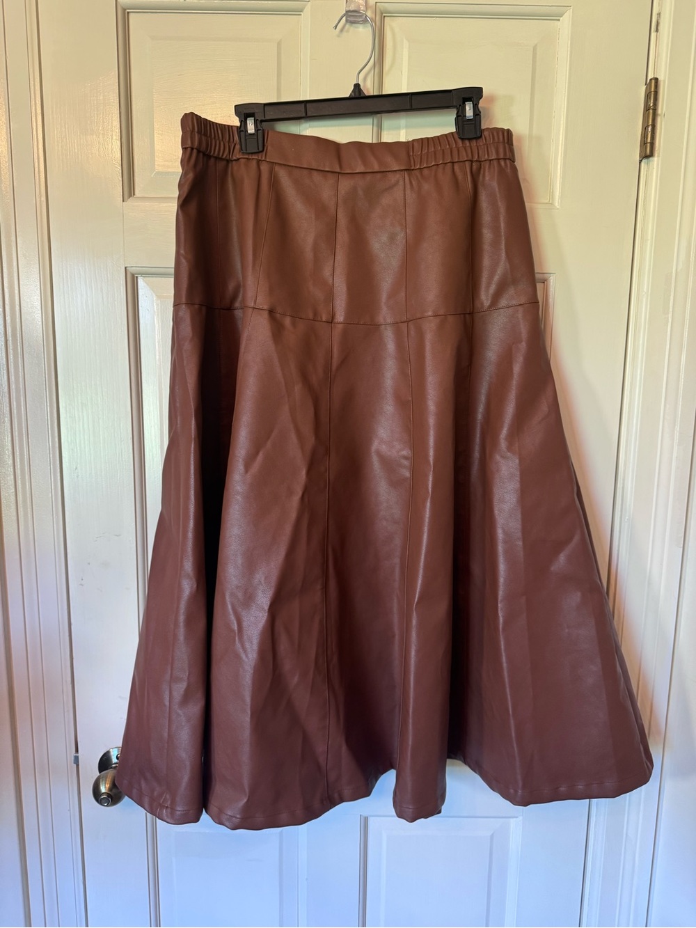 Brown Faux Leather Button-Front Midi Skirt - Picture 2 of 3